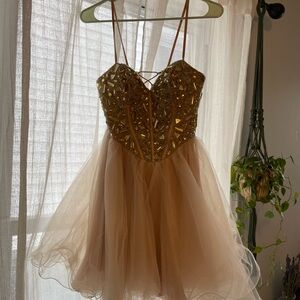 Dave & Johnny Gold and Cream Prom Dress